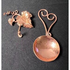 Vintage Rex Morton Hammered Copper Measuring Spoon With Hanger Grape Vine Heart